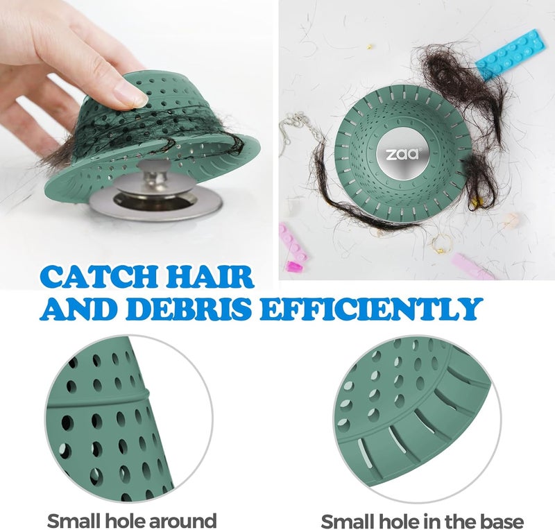 zaa Bathtub Drain Hair Catcher Green Silicone Collapsible Drain Protector for Pop-Up and Regular Drains of Shower Bathtub Tub Bathroom Sink - Image 4